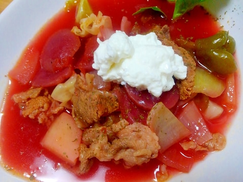 ビーツ缶で簡単ボルシチ~おなかにもやさしい母の味